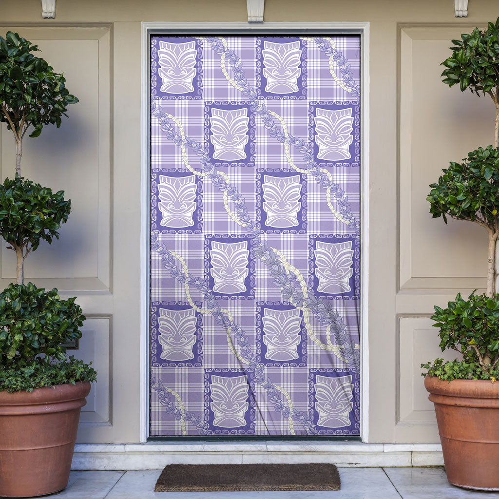 Aloha Hawaii Tiki Palaka Motifs Door Cover Honohono Lei Purple Elegant Vibes