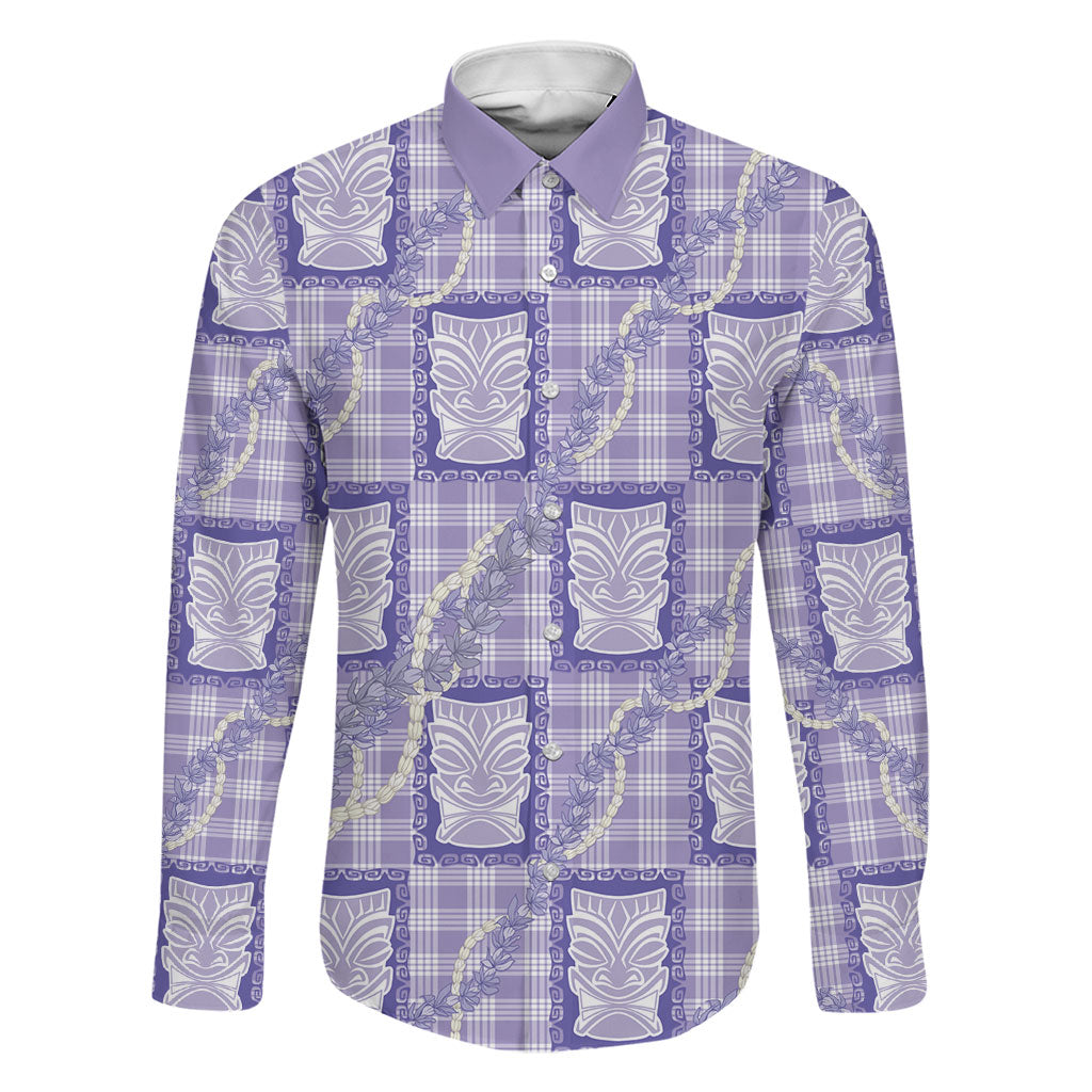 Aloha Hawaii Tiki Palaka Motifs Family Matching Mermaid Dress and Hawaiian Shirt Honohono Lei Purple Elegant Vibes LT14 Dad's Shirt - Long Sleeve Purple - Polynesian Pride