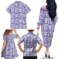 Aloha Hawaii Tiki Palaka Motifs Family Matching Off The Shoulder Long Sleeve Dress and Hawaiian Shirt Honohono Lei Purple Elegant Vibes LT14 - Polynesian Pride