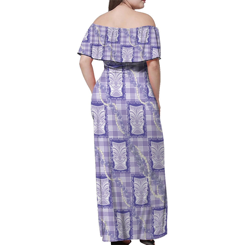 Aloha Hawaii Tiki Palaka Motifs Family Matching Off Shoulder Maxi Dress and Hawaiian Shirt Honohono Lei Purple Elegant Vibes LT14 - Polynesian Pride