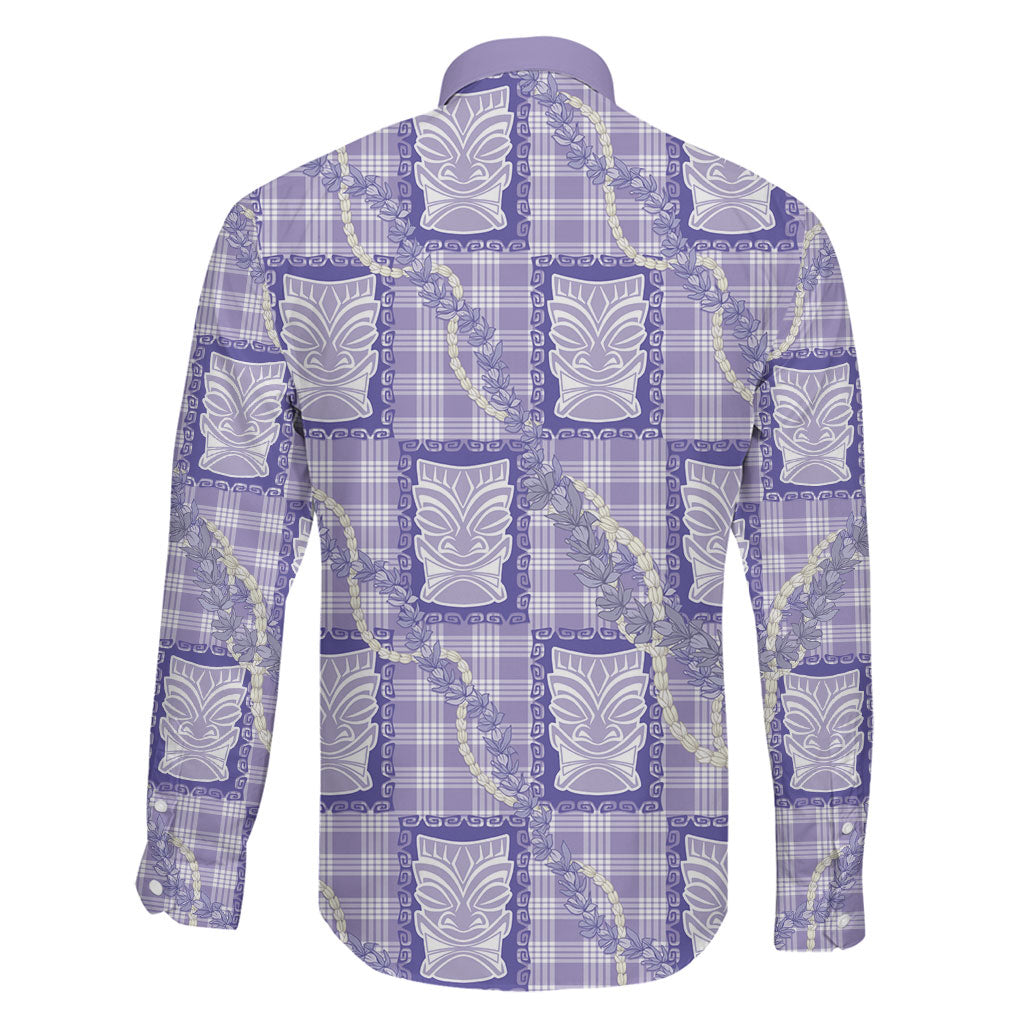 Aloha Hawaii Tiki Palaka Motifs Family Matching Off Shoulder Short Dress and Hawaiian Shirt Honohono Lei Purple Elegant Vibes LT14 - Polynesian Pride