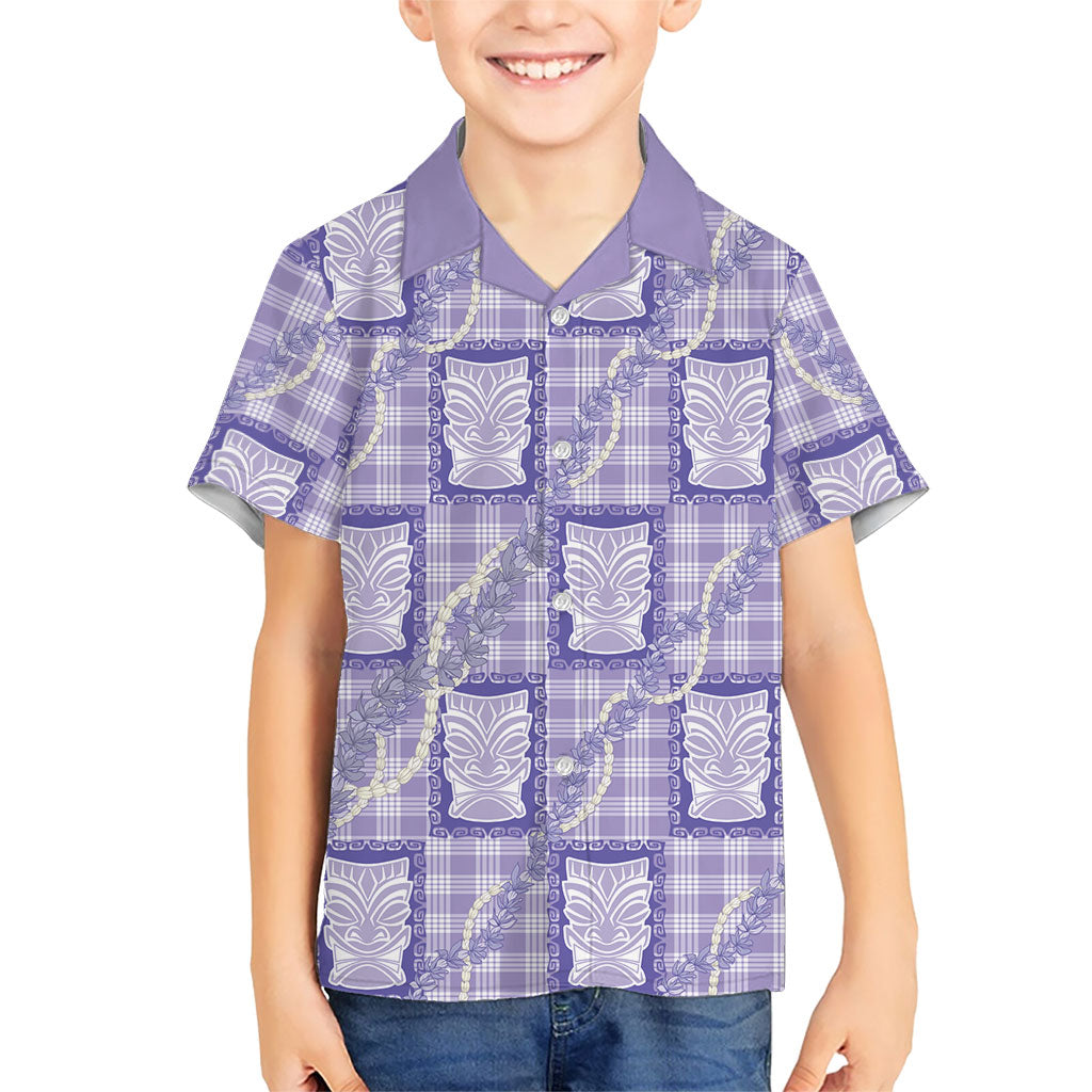 Aloha Hawaii Tiki Palaka Motifs Family Matching Off Shoulder Short Dress and Hawaiian Shirt Honohono Lei Purple Elegant Vibes LT14 Son's Shirt Purple - Polynesian Pride