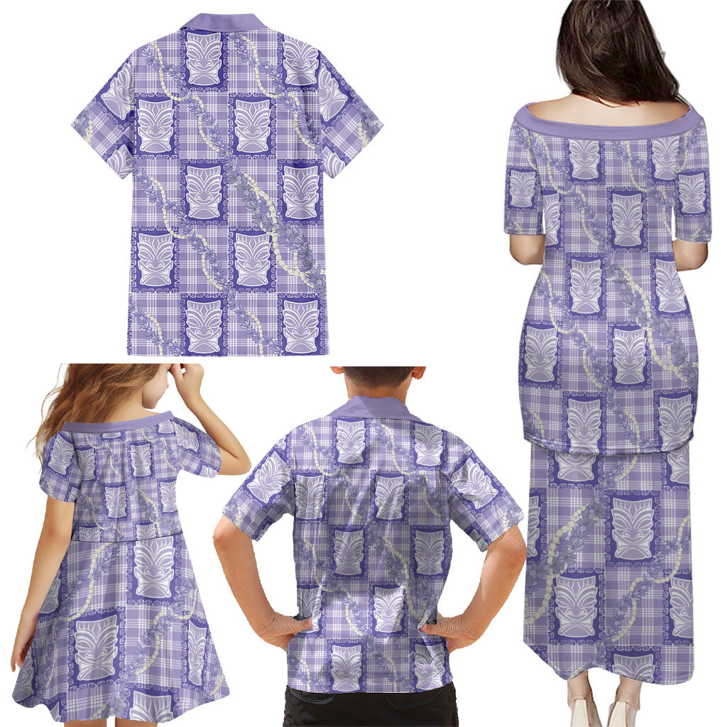 Aloha Hawaii Tiki Palaka Motifs Family Matching Puletasi and Hawaiian Shirt Honohono Lei Purple Elegant Vibes LT14 - Polynesian Pride