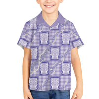 Aloha Hawaii Tiki Palaka Motifs Family Matching Puletasi and Hawaiian Shirt Honohono Lei Purple Elegant Vibes LT14 Son's Shirt Purple - Polynesian Pride