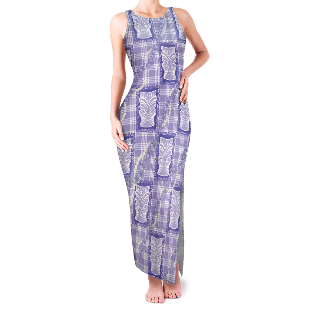 Aloha Hawaii Tiki Palaka Motifs Family Matching Tank Maxi Dress and Hawaiian Shirt Honohono Lei Purple Elegant Vibes LT14 Mom's Dress Purple - Polynesian Pride
