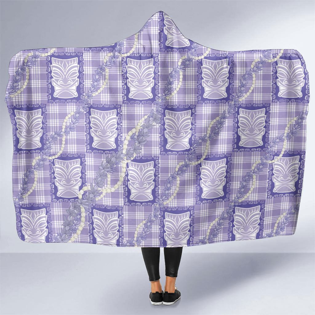 Aloha Hawaii Tiki Palaka Motifs Hooded Blanket Honohono Lei Purple Elegant Vibes