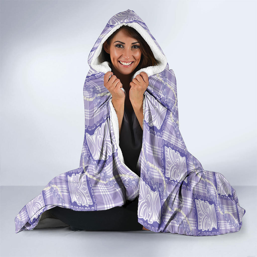 Aloha Hawaii Tiki Palaka Motifs Hooded Blanket Honohono Lei Purple Elegant Vibes