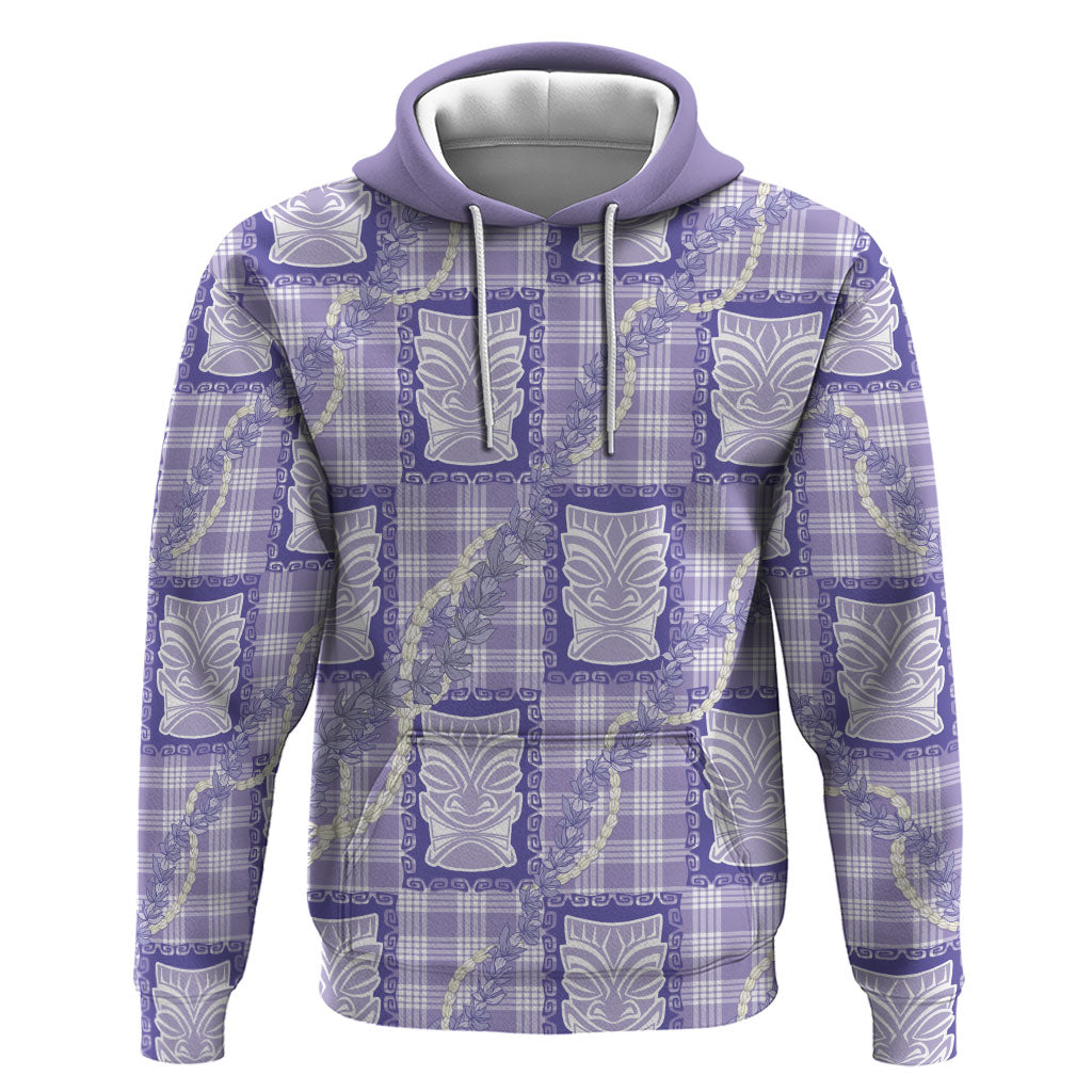 Aloha Hawaii Tiki Palaka Motifs Hoodie Honohono Lei Purple Elegant Vibes