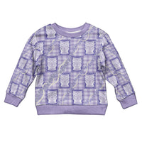 Aloha Hawaii Tiki Palaka Motifs Kid Ugly Christmas Sweater Honohono Lei Purple Elegant Vibes