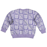 Aloha Hawaii Tiki Palaka Motifs Kid Ugly Christmas Sweater Honohono Lei Purple Elegant Vibes
