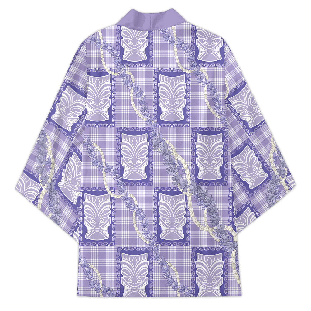 Aloha Hawaii Tiki Palaka Motifs Kimono Honohono Lei Purple Elegant Vibes