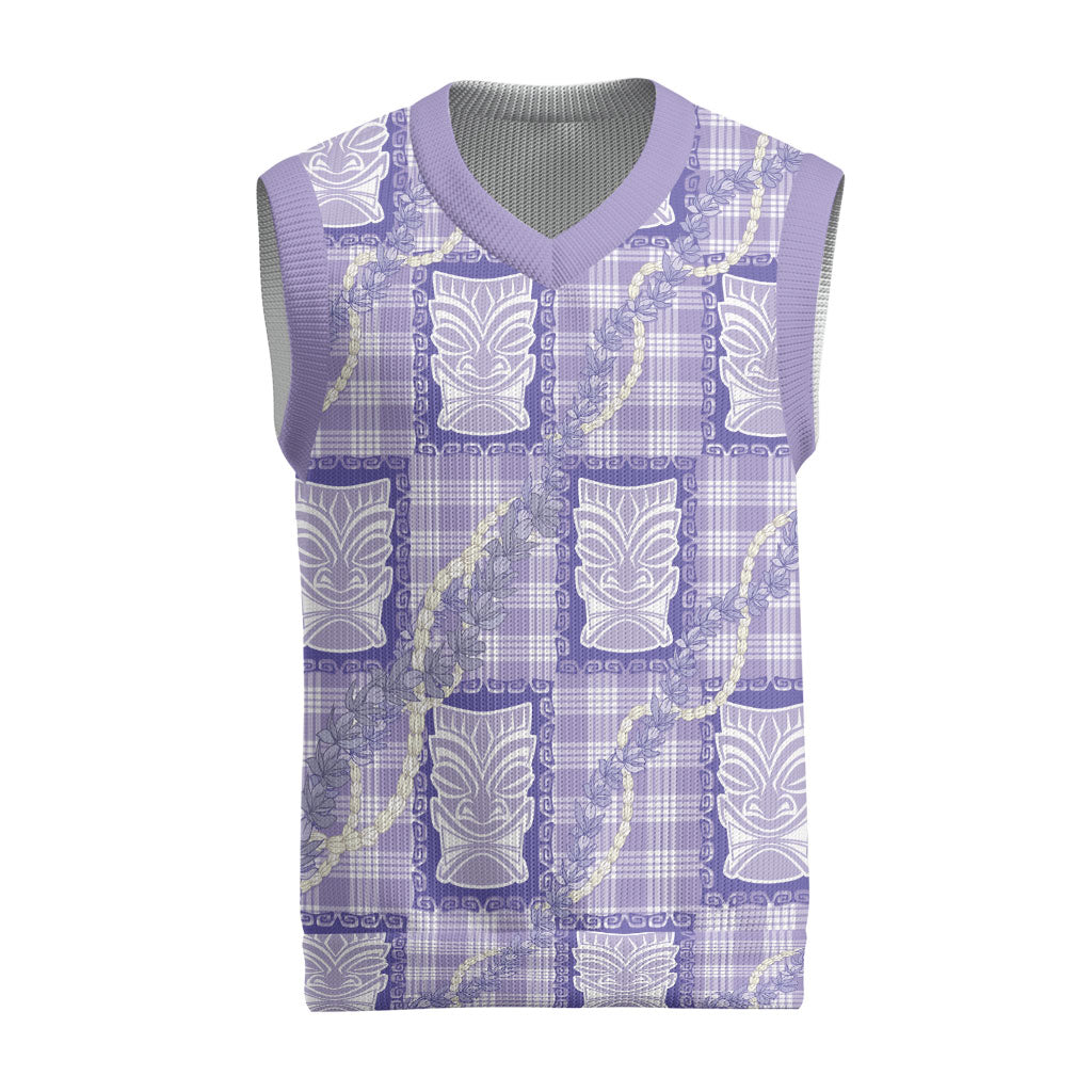 Aloha Hawaii Tiki Palaka Motifs Christmas Knitted V-Neck Vest Honohono Lei Purple Elegant Vibes