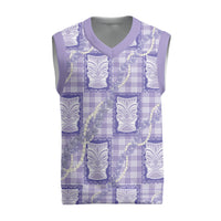 Aloha Hawaii Tiki Palaka Motifs Christmas Knitted V-Neck Vest Honohono Lei Purple Elegant Vibes