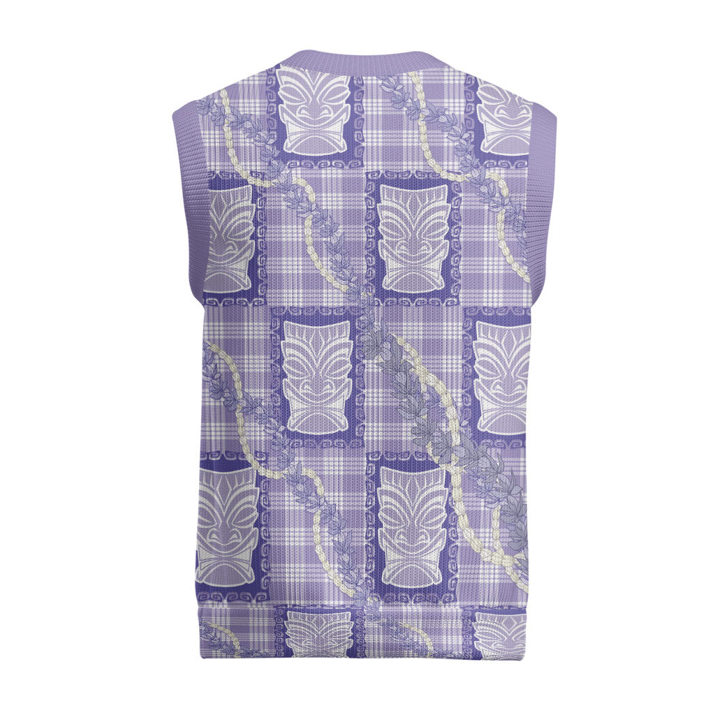Aloha Hawaii Tiki Palaka Motifs Christmas Knitted V-Neck Vest Honohono Lei Purple Elegant Vibes