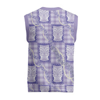 Aloha Hawaii Tiki Palaka Motifs Christmas Knitted V-Neck Vest Honohono Lei Purple Elegant Vibes