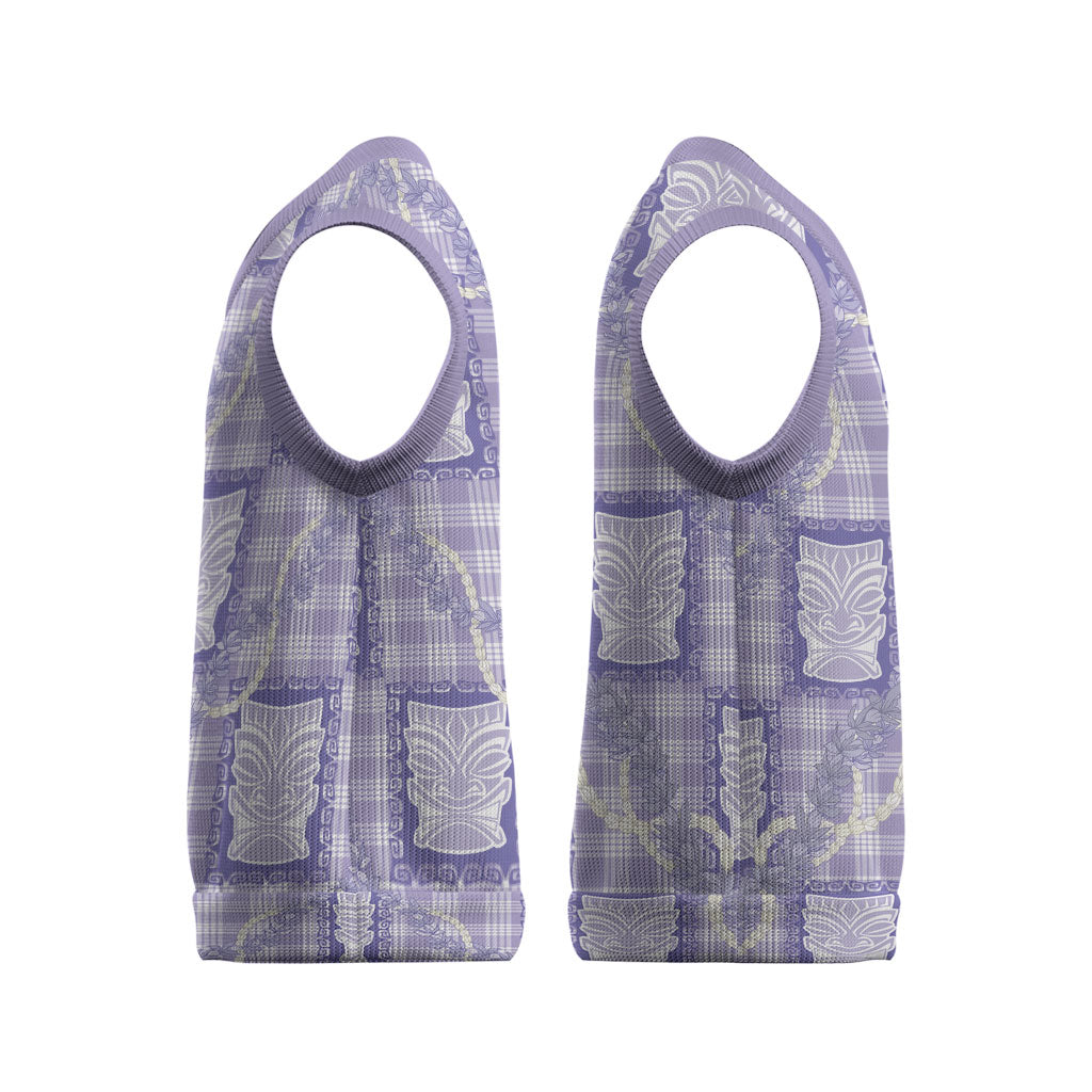 Aloha Hawaii Tiki Palaka Motifs Christmas Knitted V-Neck Vest Honohono Lei Purple Elegant Vibes
