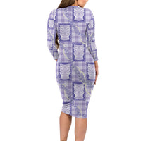 Aloha Hawaii Tiki Palaka Motifs Long Sleeve Bodycon Dress Honohono Lei Purple Elegant Vibes LT14 - Polynesian Pride