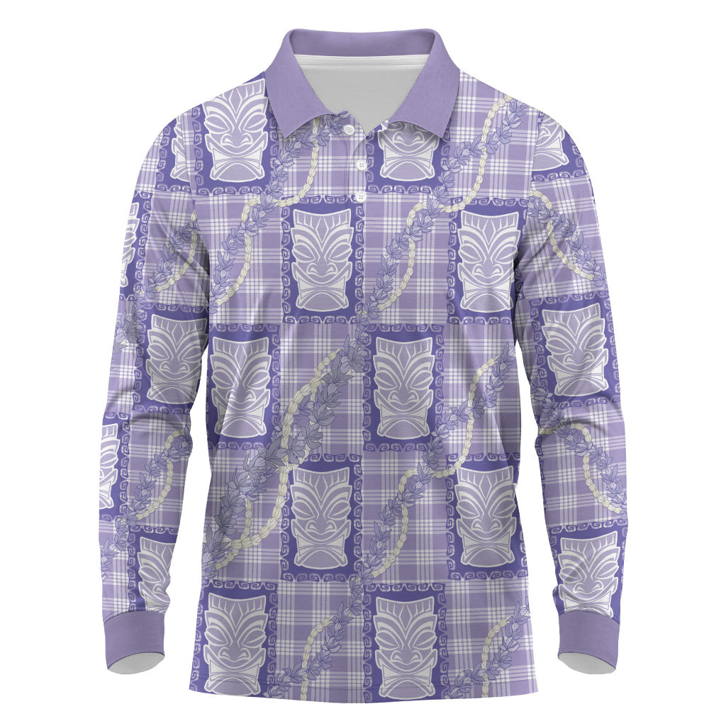 Aloha Hawaii Tiki Palaka Motifs Long Sleeve Polo Shirt Honohono Lei Purple Elegant Vibes LT14 Purple - Polynesian Pride