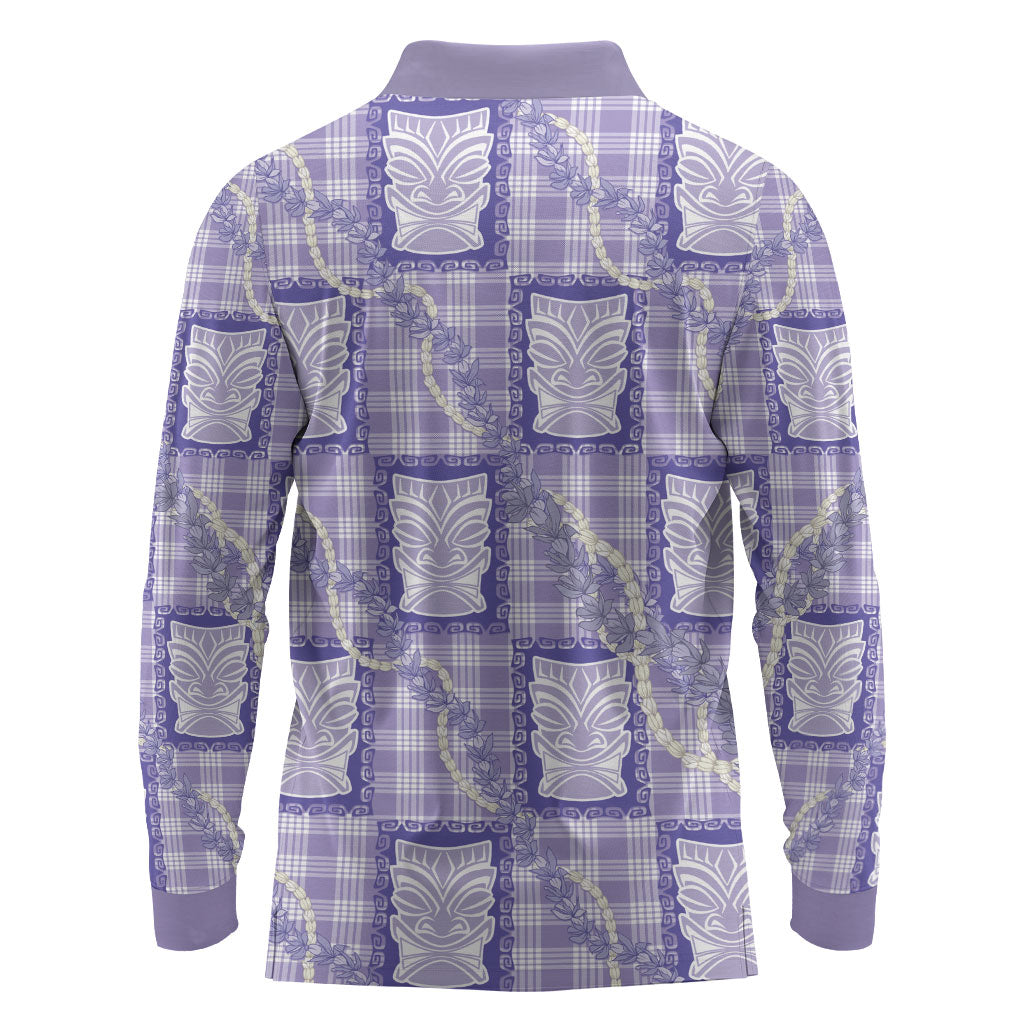 Aloha Hawaii Tiki Palaka Motifs Long Sleeve Polo Shirt Honohono Lei Purple Elegant Vibes LT14 - Polynesian Pride