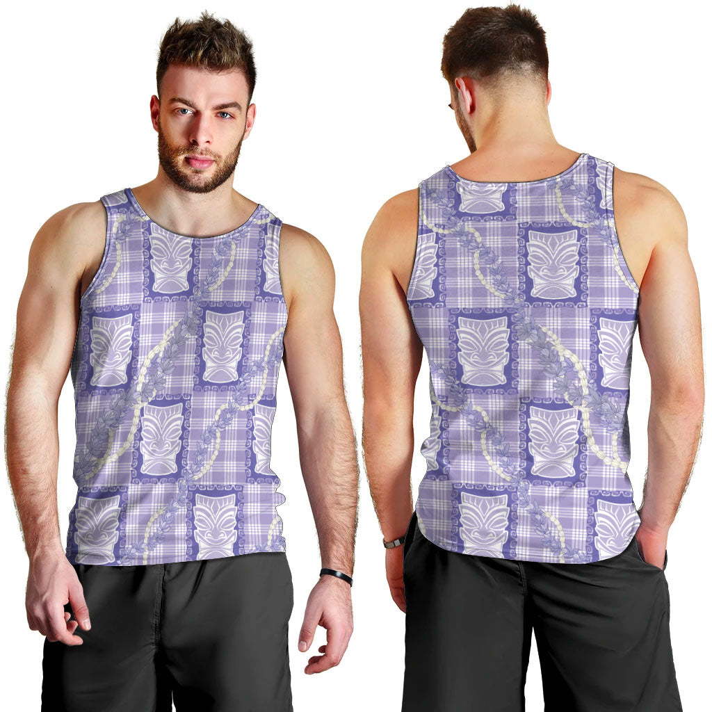 Aloha Hawaii Tiki Palaka Motifs Men Tank Top Honohono Lei Purple Elegant Vibes