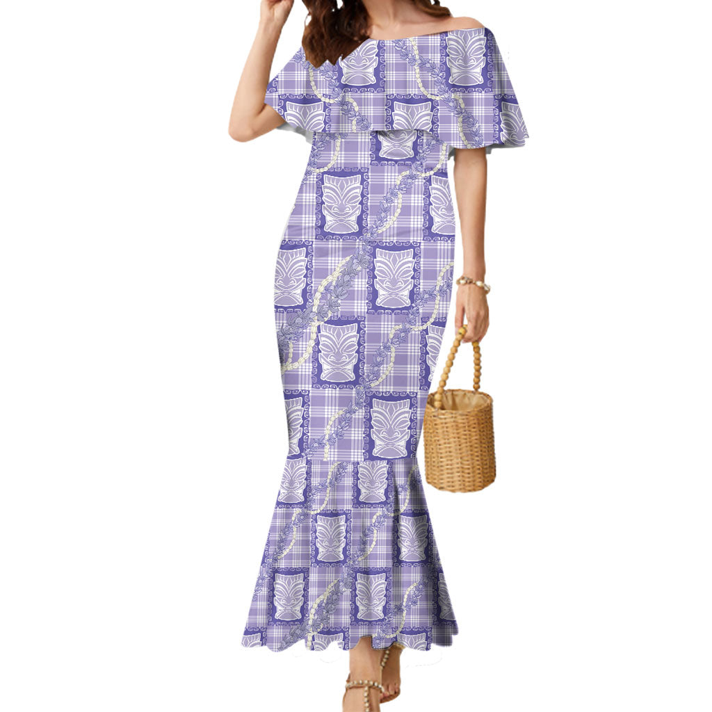 Aloha Hawaii Tiki Palaka Motifs Mermaid Dress Honohono Lei Purple Elegant Vibes LT14 Women Purple - Polynesian Pride