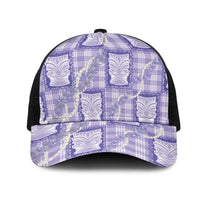 Aloha Hawaii Tiki Palaka Motifs Mesh Trucker Cap Honohono Lei Purple Elegant Vibes