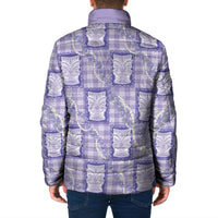 Aloha Hawaii Tiki Palaka Motifs Padded Jacket Honohono Lei Purple Elegant Vibes