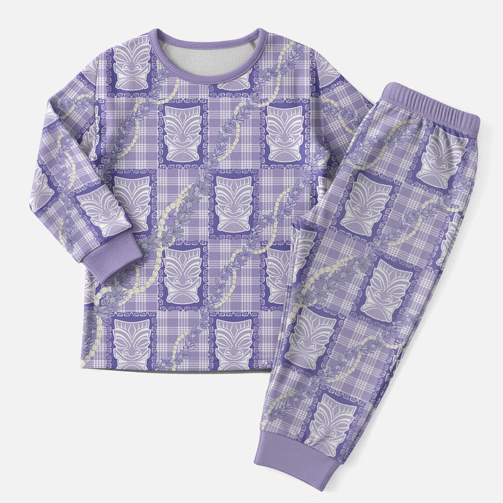 Aloha Hawaii Tiki Palaka Motifs Christmas Pajama Set Honohono Lei Purple Elegant Vibes