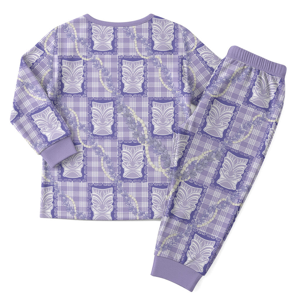 Aloha Hawaii Tiki Palaka Motifs Christmas Pajama Set Honohono Lei Purple Elegant Vibes