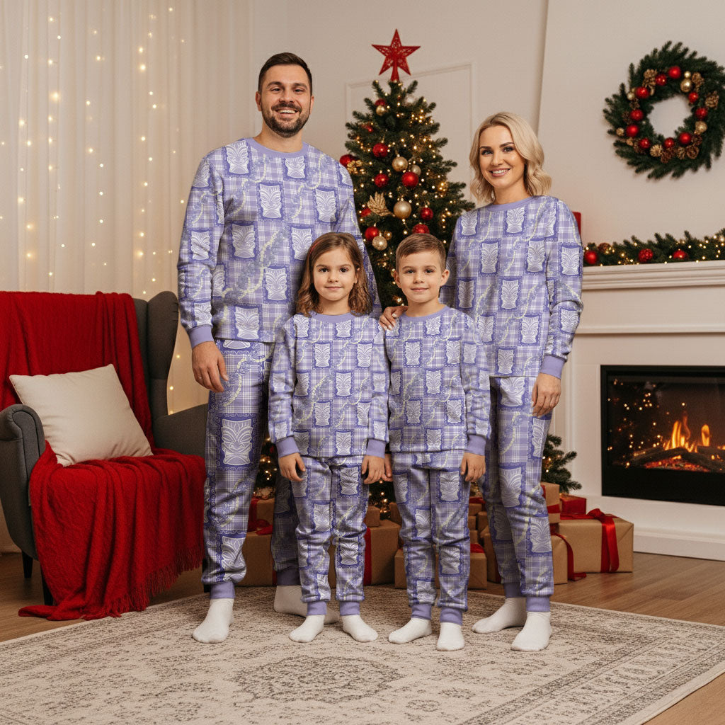 Aloha Hawaii Tiki Palaka Motifs Christmas Pajama Set Honohono Lei Purple Elegant Vibes