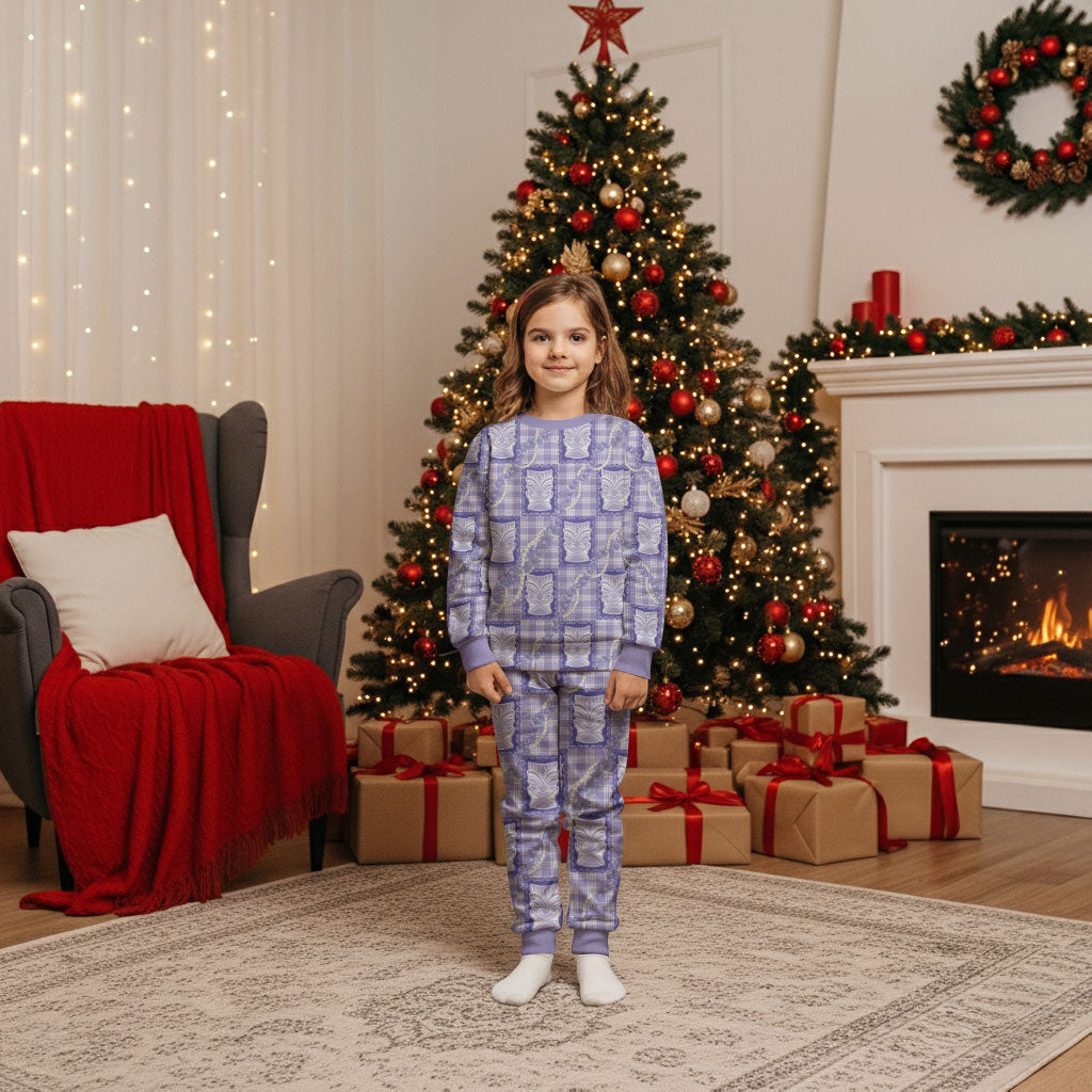 Aloha Hawaii Tiki Palaka Motifs Christmas Pajama Set Honohono Lei Purple Elegant Vibes