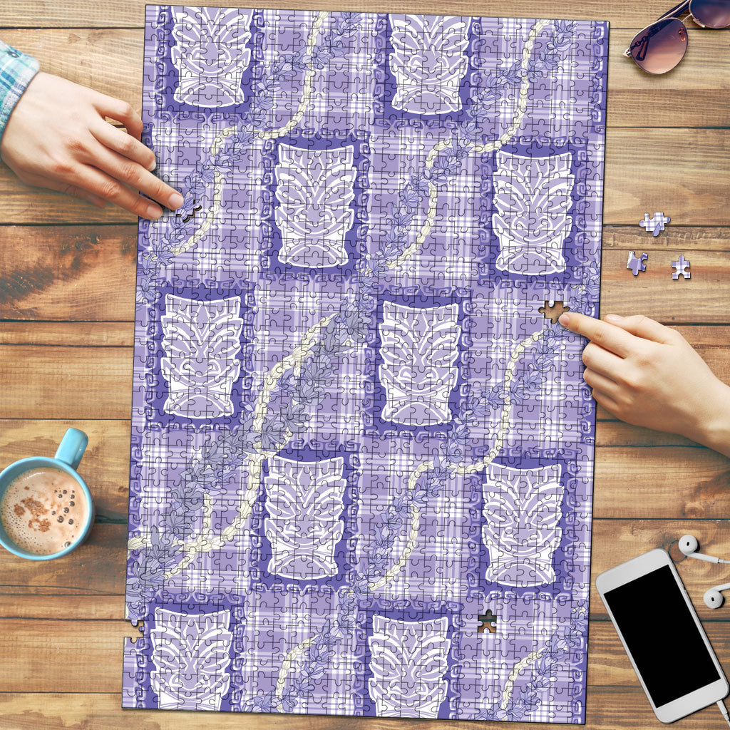 Aloha Hawaii Tiki Palaka Motifs Puzzle Honohono Lei Purple Elegant Vibes