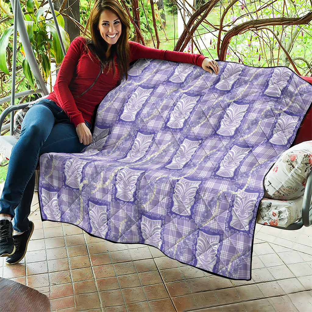 Aloha Hawaii Tiki Palaka Motifs Quilt Honohono Lei Purple Elegant Vibes