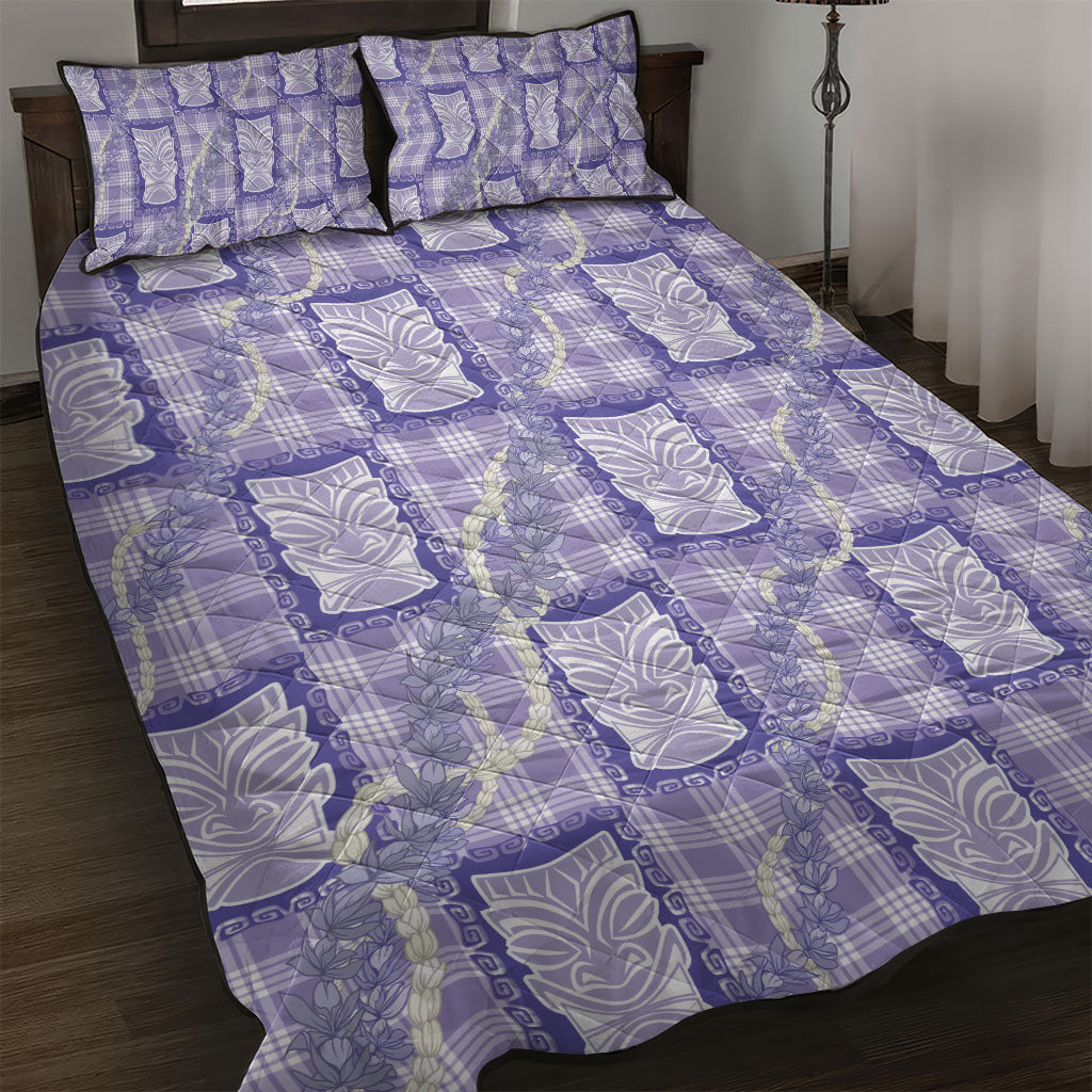 Aloha Hawaii Tiki Palaka Motifs Quilt Bed Set Honohono Lei Purple Elegant Vibes LT14 Purple - Polynesian Pride
