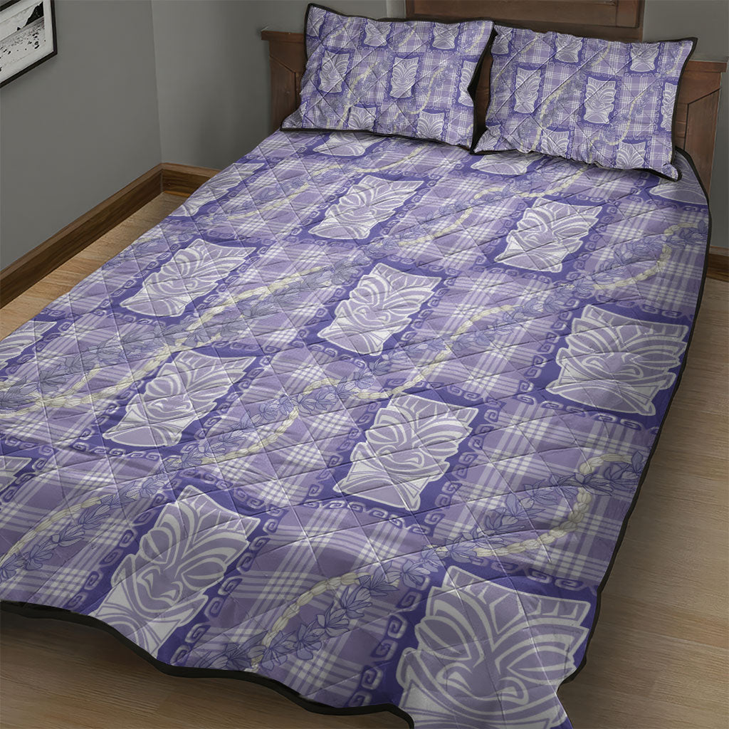 Aloha Hawaii Tiki Palaka Motifs Quilt Bed Set Honohono Lei Purple Elegant Vibes LT14 - Polynesian Pride