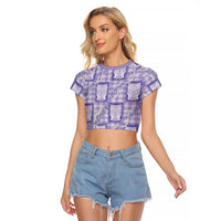 Aloha Hawaii Tiki Palaka Motifs Raglan Cropped T Shirt Honohono Lei Purple Elegant Vibes LT14 Female Purple - Polynesian Pride