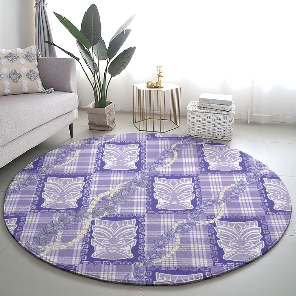 Aloha Hawaii Tiki Palaka Motifs Round Carpet Honohono Lei Purple Elegant Vibes