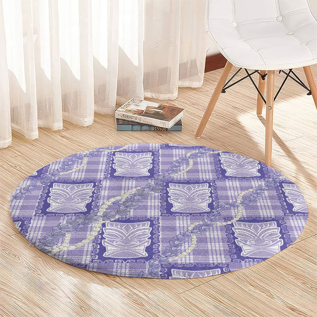 Aloha Hawaii Tiki Palaka Motifs Round Carpet Honohono Lei Purple Elegant Vibes