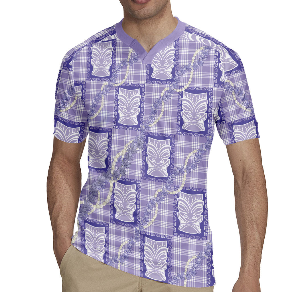 Aloha Hawaii Tiki Palaka Motifs Rugby Jersey Honohono Lei Purple Elegant Vibes