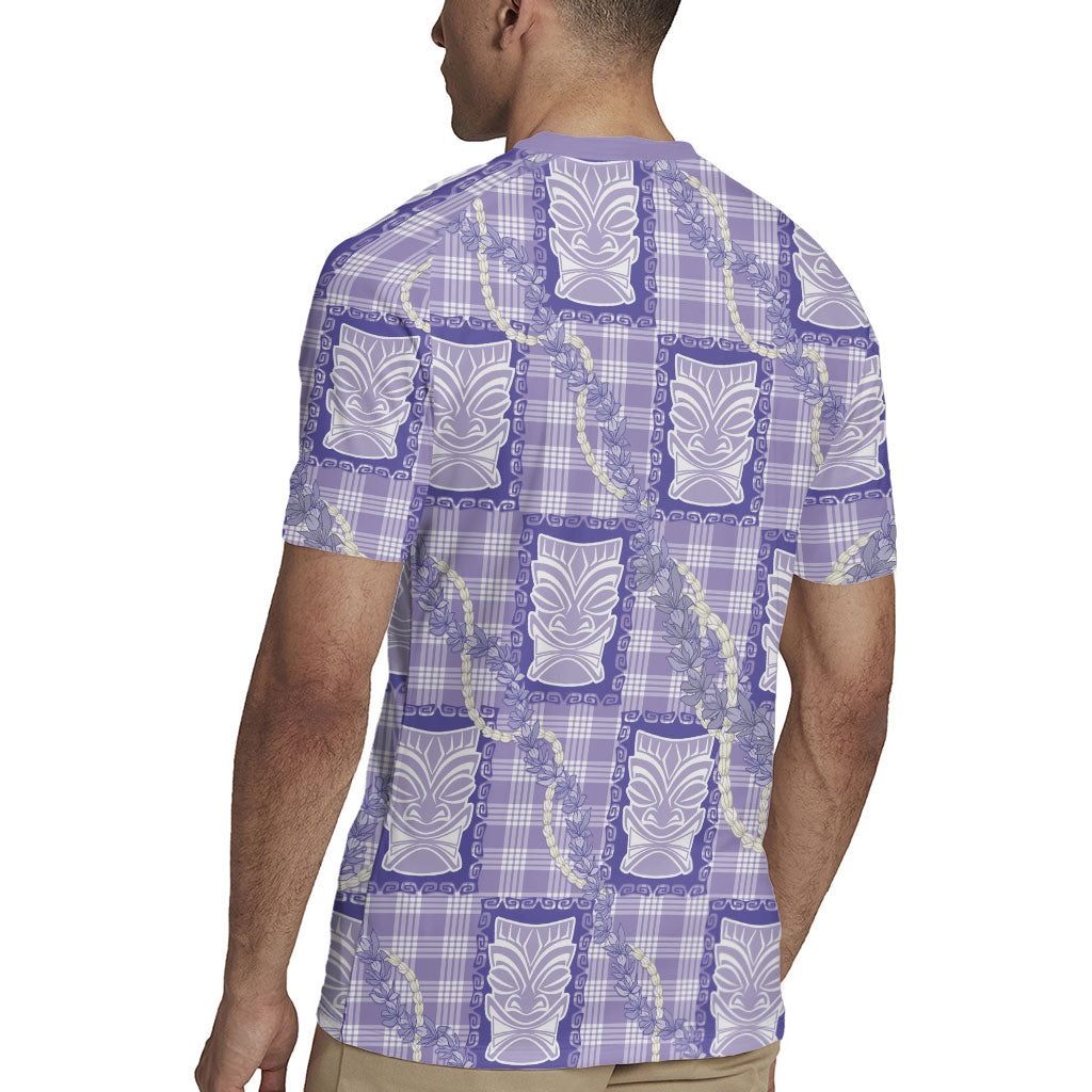 Aloha Hawaii Tiki Palaka Motifs Rugby Jersey Honohono Lei Purple Elegant Vibes
