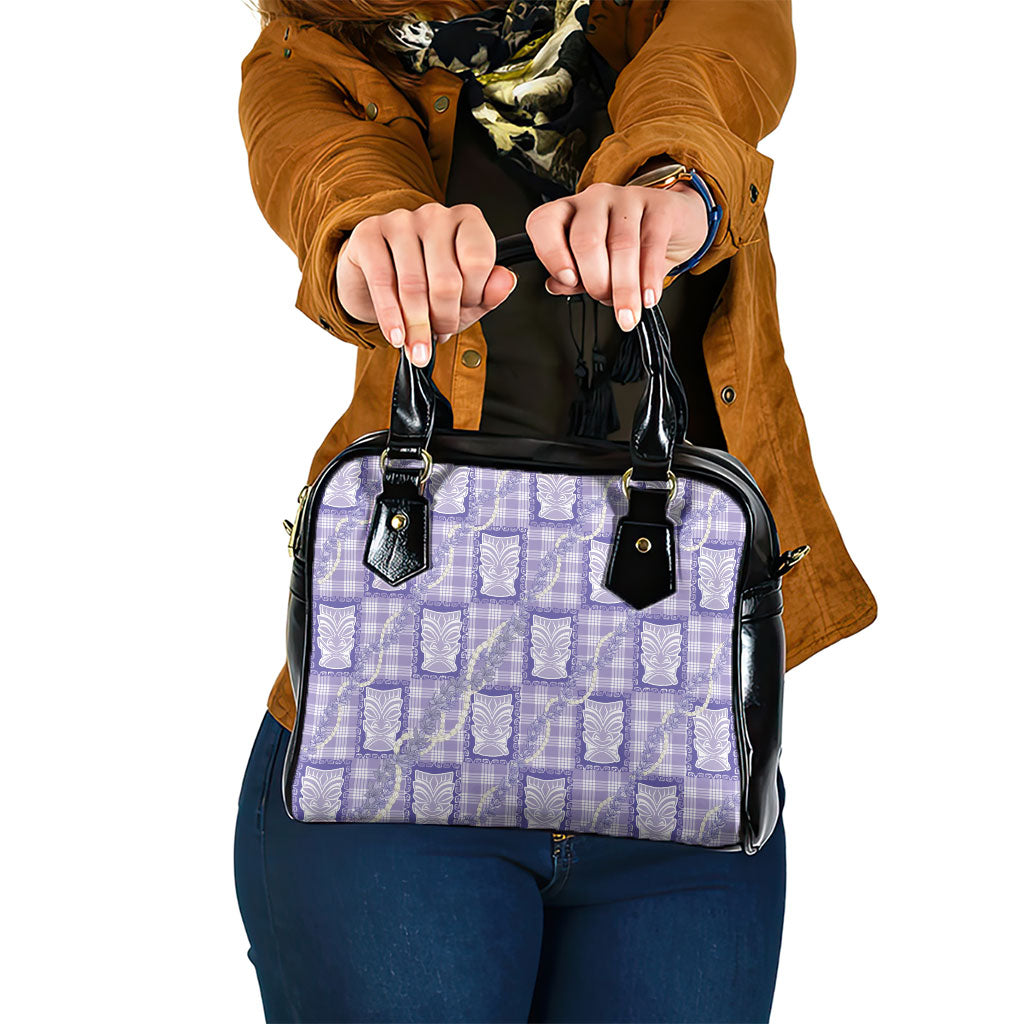 Aloha Hawaii Tiki Palaka Motifs Shoulder Handbag Honohono Lei Purple Elegant Vibes