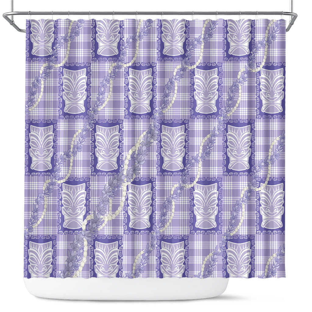 Aloha Hawaii Tiki Palaka Motifs Shower Curtain Honohono Lei Purple Elegant Vibes