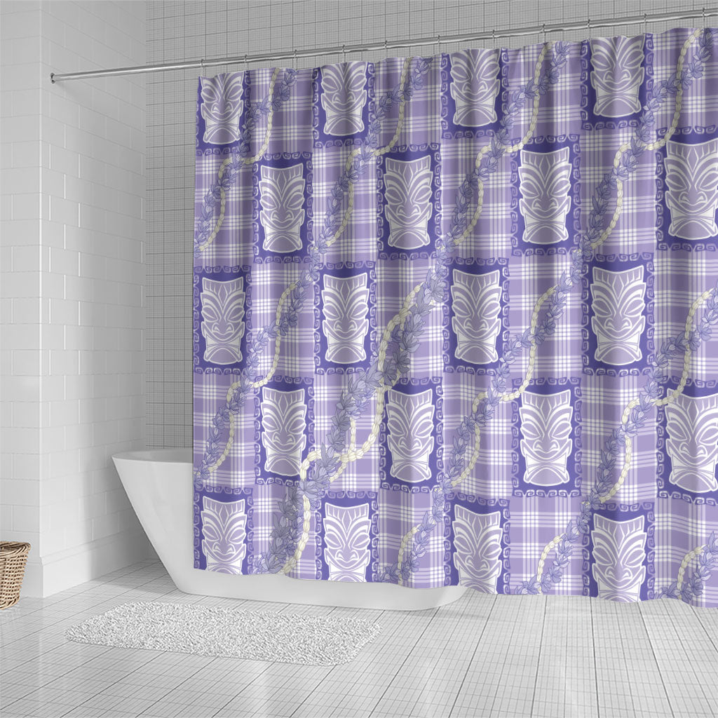Aloha Hawaii Tiki Palaka Motifs Shower Curtain Honohono Lei Purple Elegant Vibes