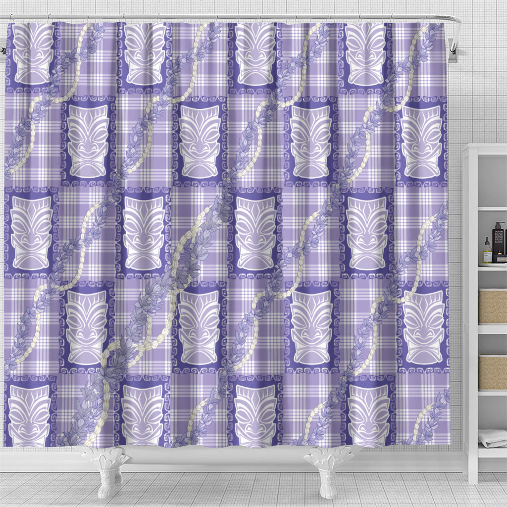 Aloha Hawaii Tiki Palaka Motifs Shower Curtain Honohono Lei Purple Elegant Vibes