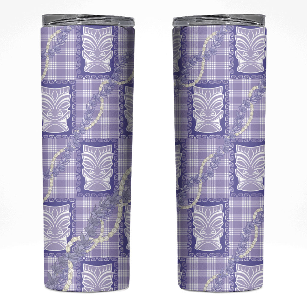 Aloha Hawaii Tiki Palaka Motifs Skinny Tumbler Honohono Lei Purple Elegant Vibes