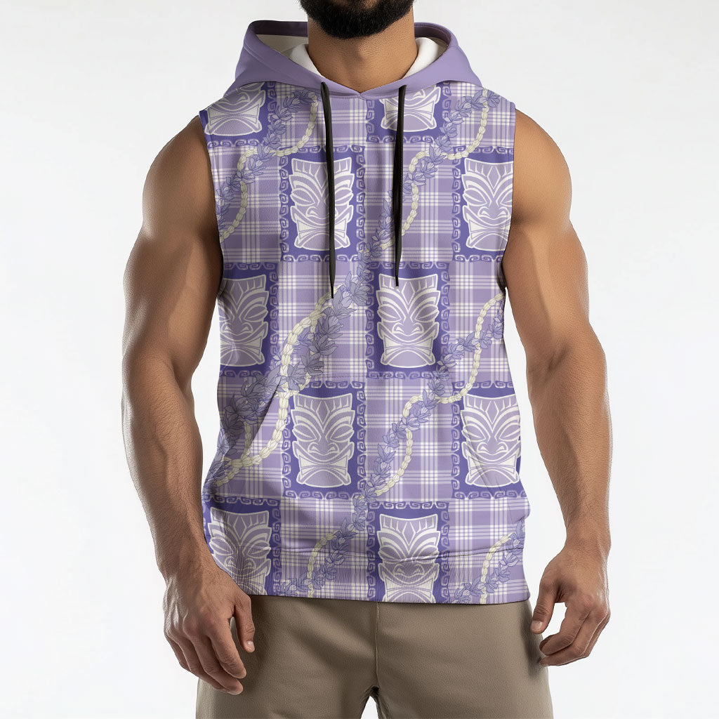 Aloha Hawaii Tiki Palaka Motifs Sleeveless Hoodie Honohono Lei Purple Elegant Vibes LT14 - Polynesian Pride