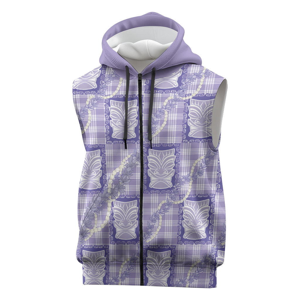 Aloha Hawaii Tiki Palaka Motifs Sleeveless Zip Hoodie Honohono Lei Purple Elegant Vibes LT14 Purple - Polynesian Pride
