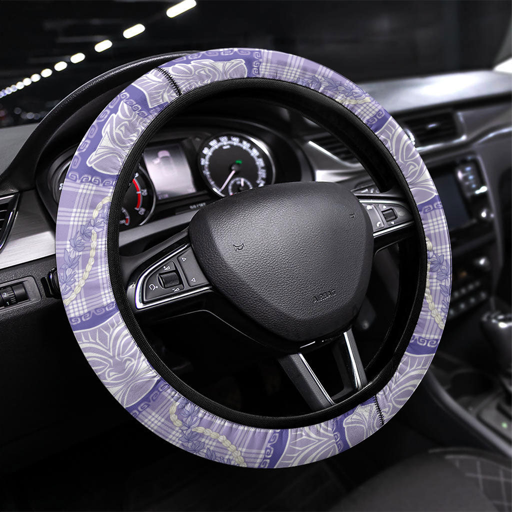 Aloha Hawaii Tiki Palaka Motifs Steering Wheel Cover Honohono Lei Purple Elegant Vibes
