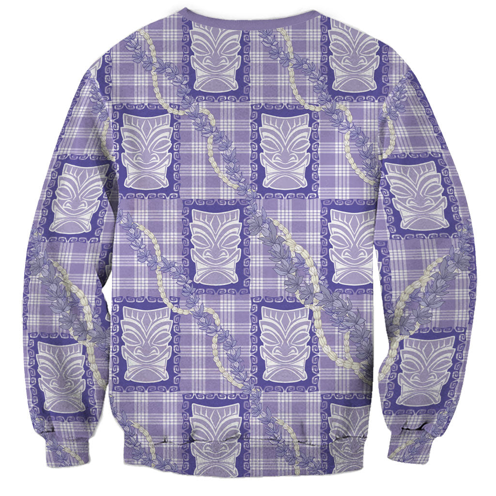 Aloha Hawaii Tiki Palaka Motifs Sweatshirt Honohono Lei Purple Elegant Vibes