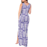 Aloha Hawaii Tiki Palaka Motifs Tank Maxi Dress Honohono Lei Purple Elegant Vibes LT14 - Polynesian Pride